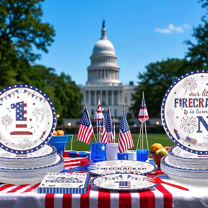 96Pcs 4th of July 1st Birthday Party Supplies First Birthday Plates