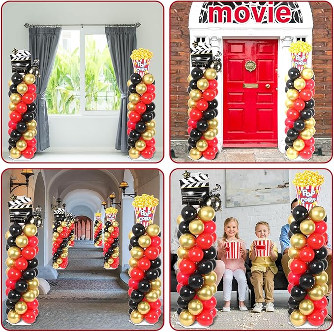 2 Sets Movie Night Balloon Column Stand Kit With 102 Popcorn