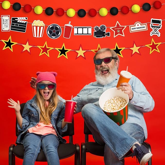 5 Pcs Movie Night Party Decorations Now Showing Banner Hanging Movie