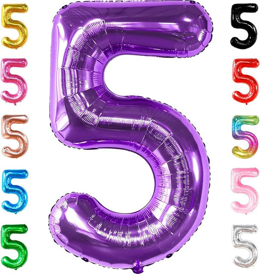 Giant Purple 5 Balloon Number - 40 Inch | Mylar Purple