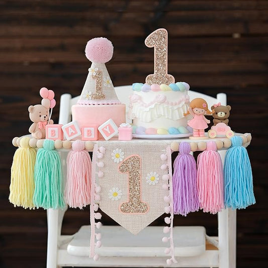 Baby First Birthday Party Decorations Macaron High Chair Banner