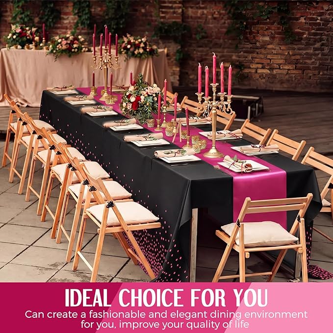 12 Pack Black and Hot Pink Disposable Plastic Tablecloths