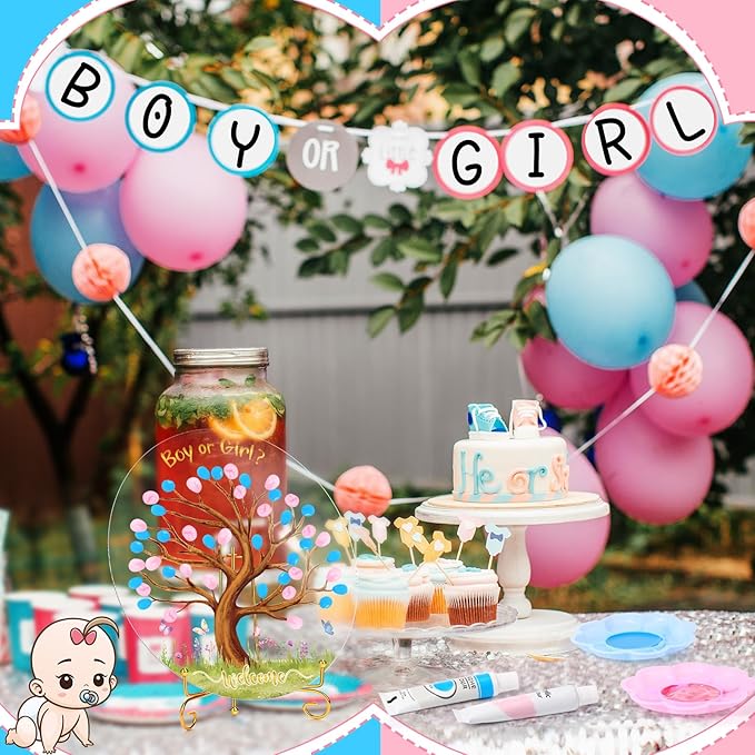 Gender Reveal Fingerprint Tree Boy or Girl Ideas Baby Shower Tree