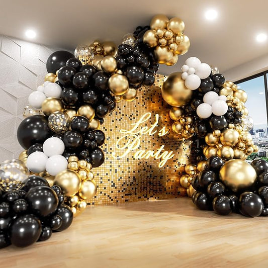 182pcs Black and Gold Balloons Garland Arch Kit, 5 10 12 18 inch