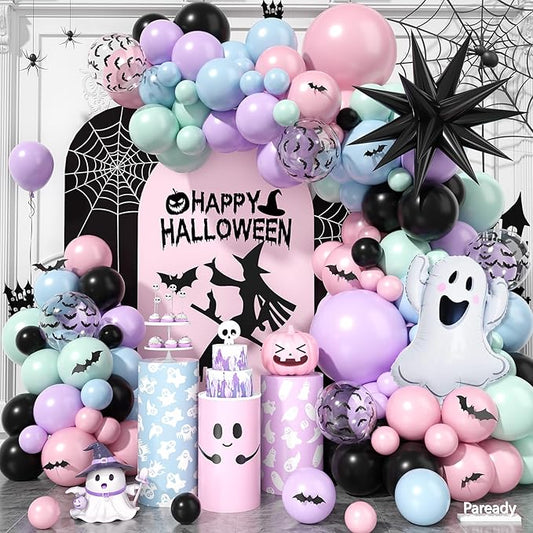 120 Pcs Halloween Balloon Arch Pink and Black Balloon Arch Kit