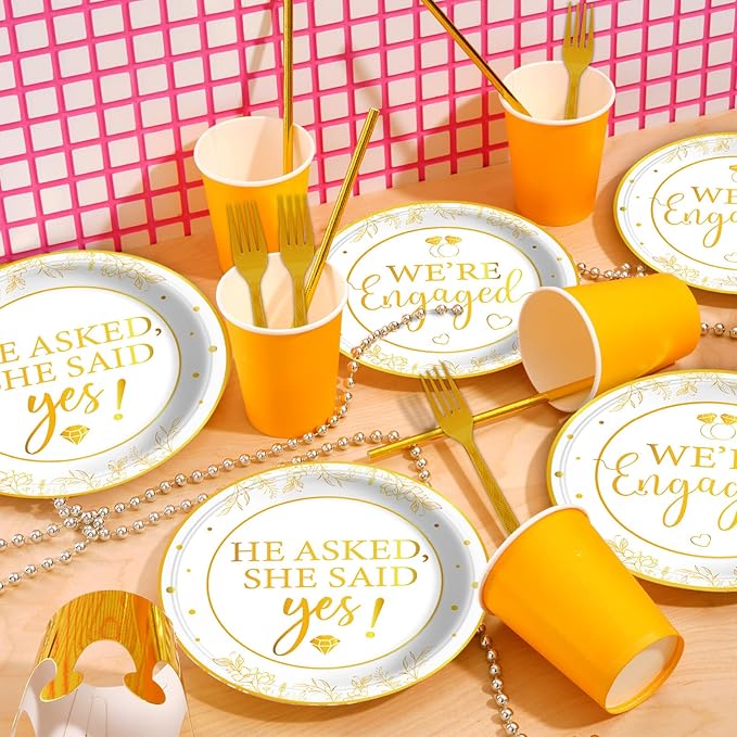 100Pcs Happy Engagement Party Decorations Engaged Tableware Set She