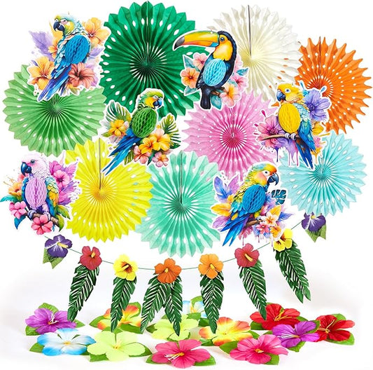 Tropical Party Decorations Hawaiian Party Decor with Paper Parrots