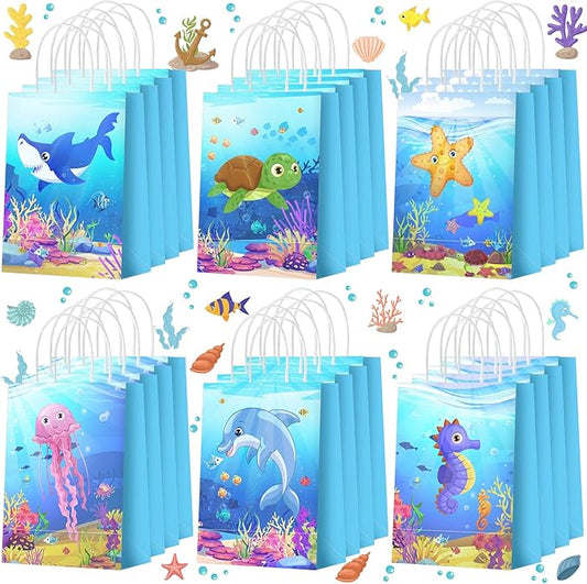 24 Pcs Under the Sea Party Favor Bags Goodie Ocean Gift Paper Bags