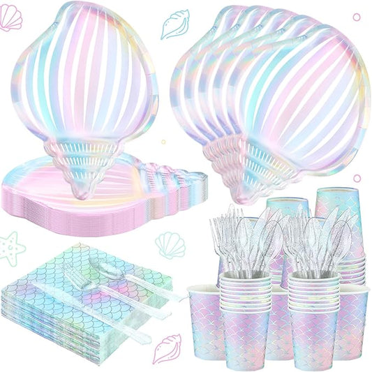 144 Pcs Mermaid Party Supplies Tableware Mermaids Themed Decorations