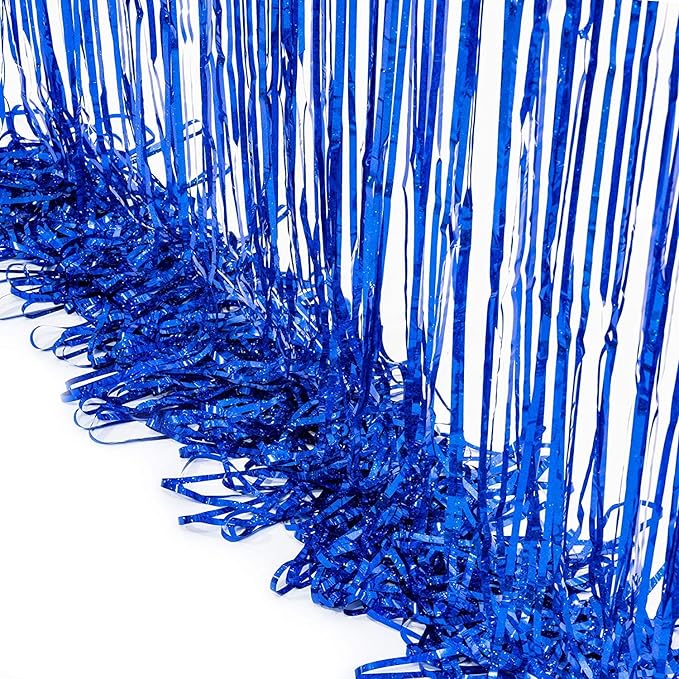 Blue Tinsel Foil Fringe Curtains - 2Pcs 3.2x8.2 ft