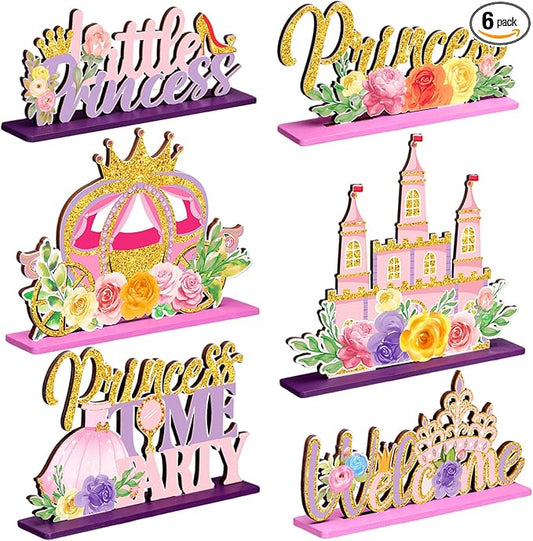 6 Pcs Princess Party Centerpieces Floral Wooden Princess Theme Table