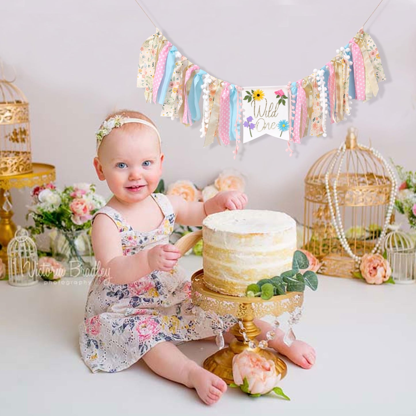 Wild flower High Chair Banner - Girls WildOne 1st Birthday Decoration