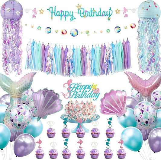 Mermaid Birthday Party Decorations Supplies Banner Tassel Garland