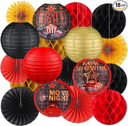 18 Pcs Movie Night Party Decor Theme Hanging Paper Lanterns with