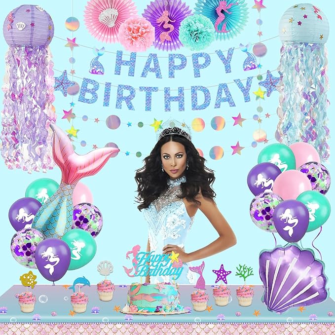 Mermaid Birthday Party Decorations Theme Supplies Include Banner