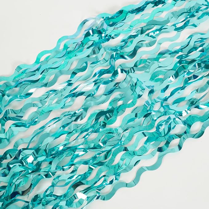 4 Pack 3.3 ft x 6.6 ft Wavy Aqua Teal Blue Tinsel Foil Fringe