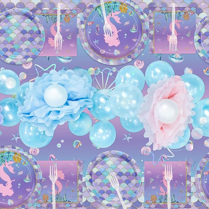 Mermaid Party Decorations 162Pcs Mermaid Party Tableware Set Mermaid