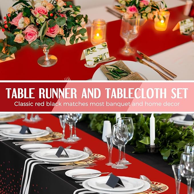 Breling 16 Pack Black and Red Disposable Plastic Tablecloths and