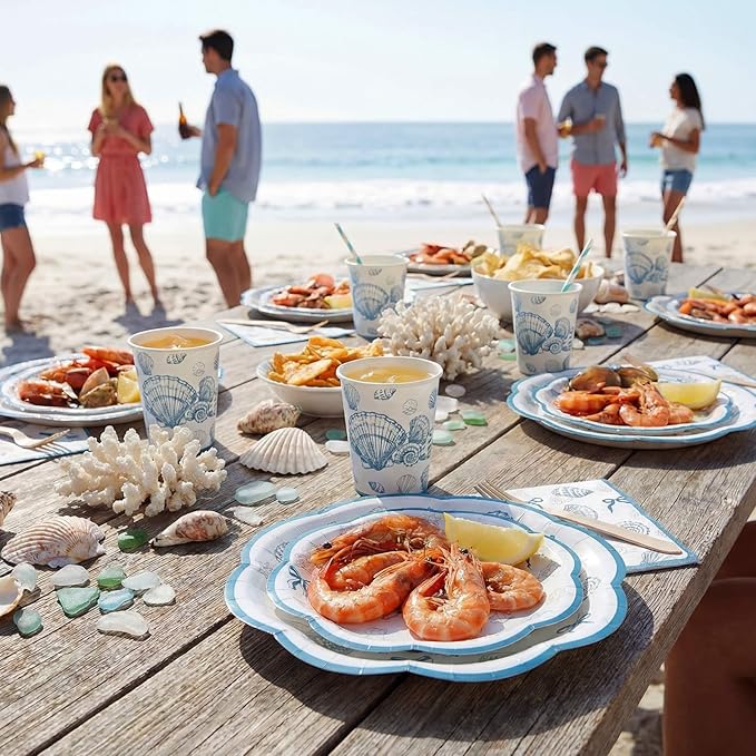 250 Pcs Seashell Party Decorations Plates and Napkins Beach Theme