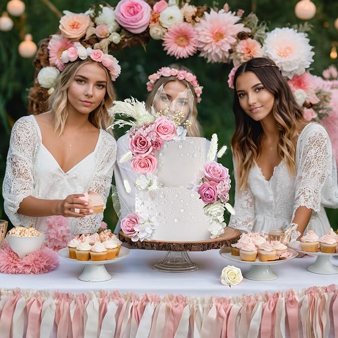 33 PCS Boho Cake Topper Decorations Vintage Artificial Rose Flowers Le