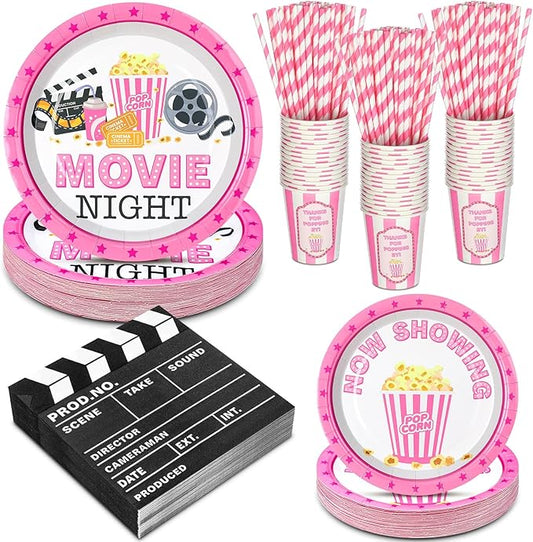 180 Pcs Movie Night Party Supplies Pink Movie Theme Birthday