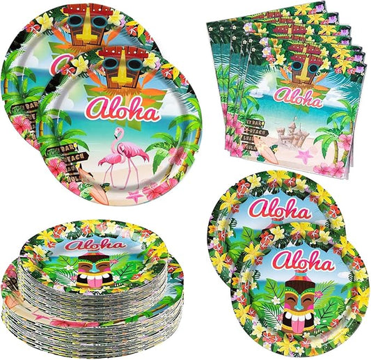 180PCS Hawaiian Aloha Party Supplies Serve 60 Luau Tropical Paper