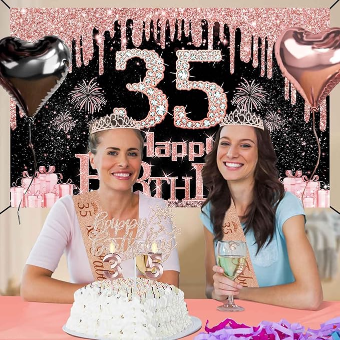 35th Birthday Decorations for Women 49pcs Black Rose Gold Black