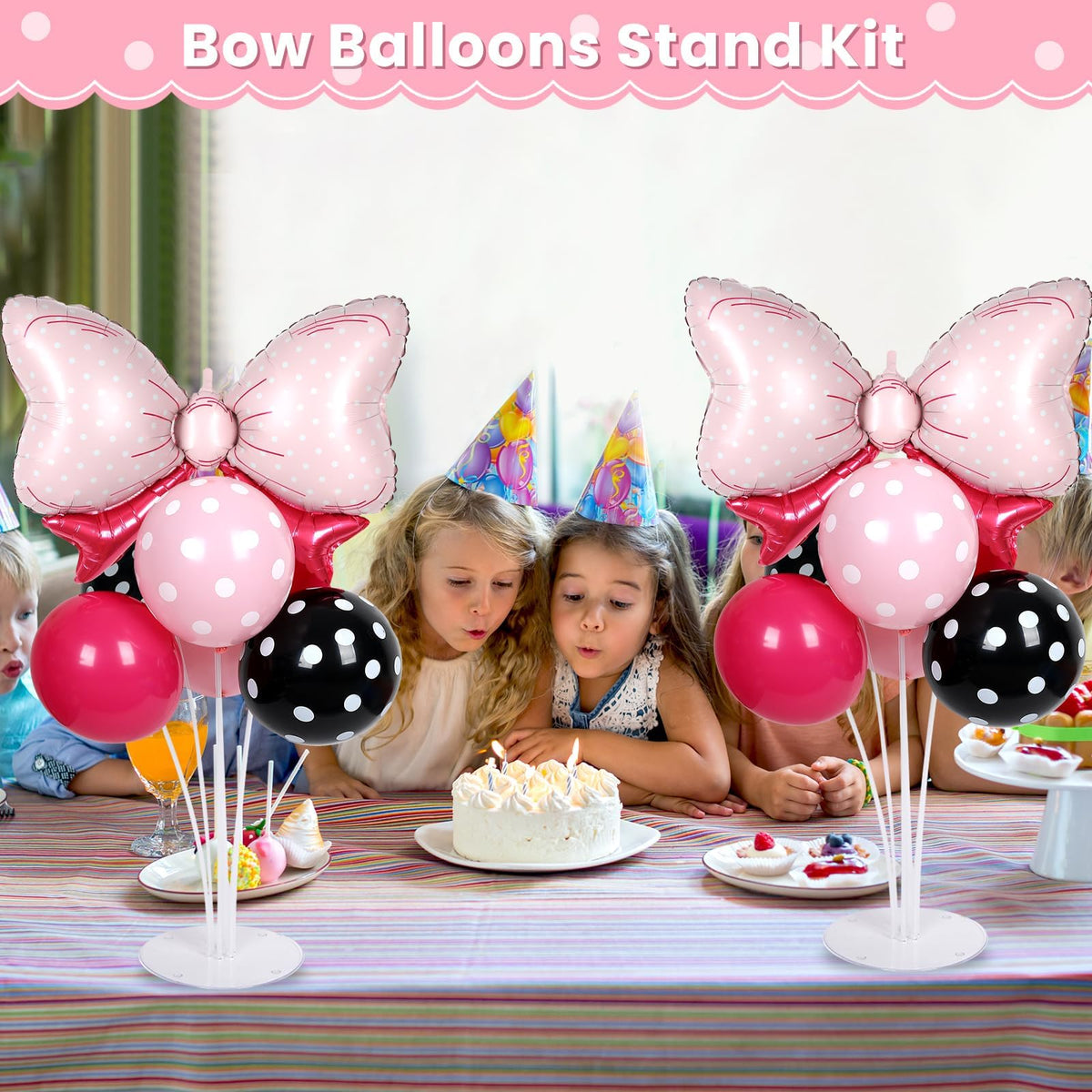 Pink Mouse Party Balloons Stand Kit 2 Sets with 2 Bow Foil Balloons
