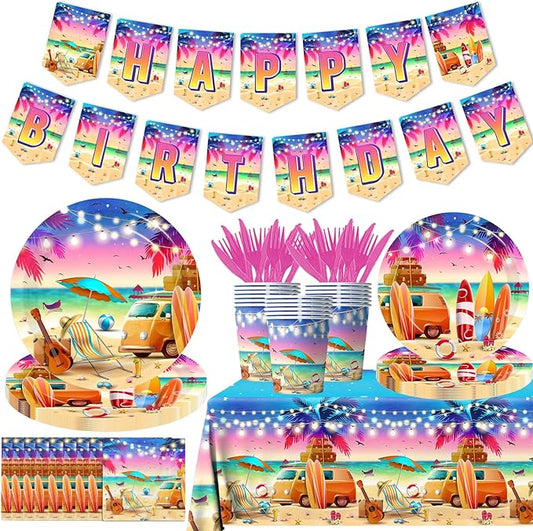 142pcs Sunset Beach Summer Tableware Set Beach Theme Party