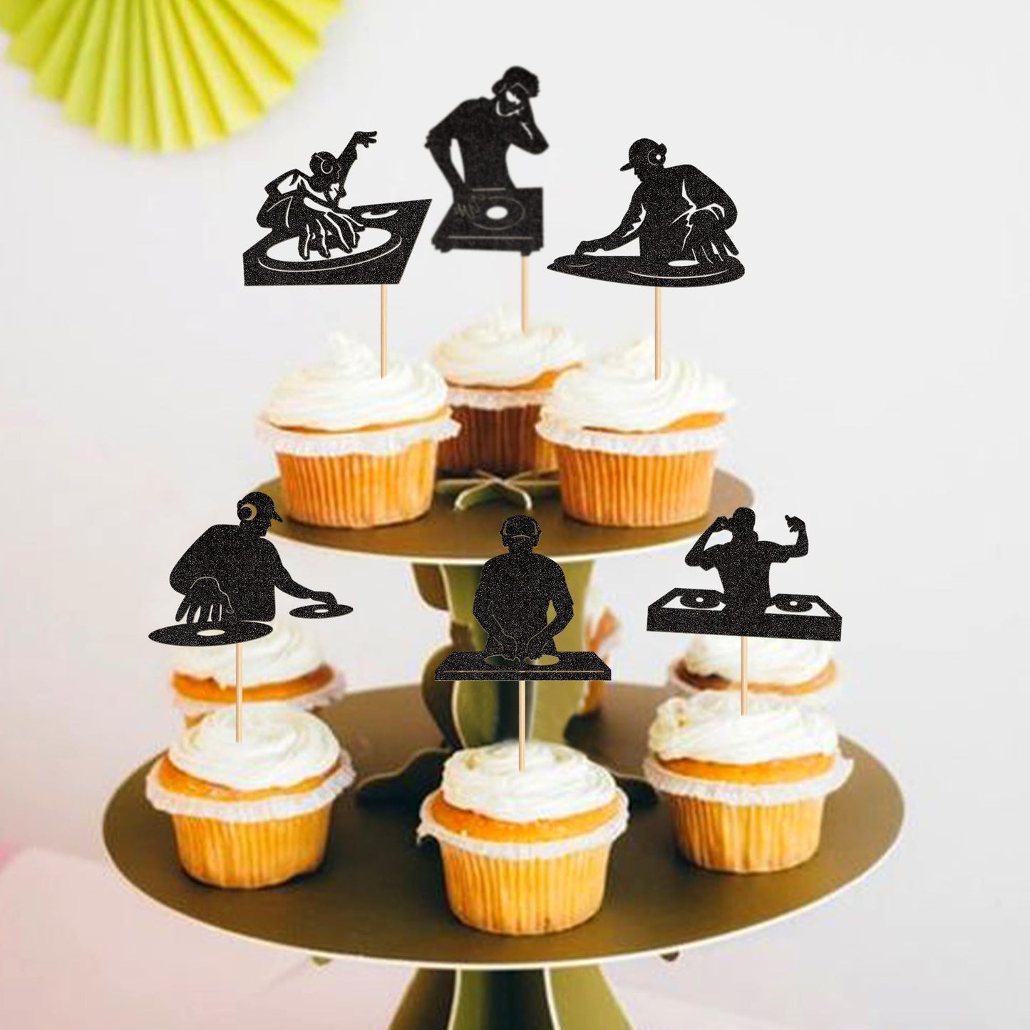 Ercadio 24PCS Ercadio 24PCS DJ Cupcake Toppers Glitter Black Rock &
