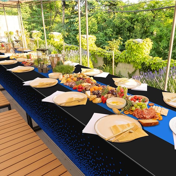 1Pcs Black and Blue Tablecloth Party Decorations,Plastic Black