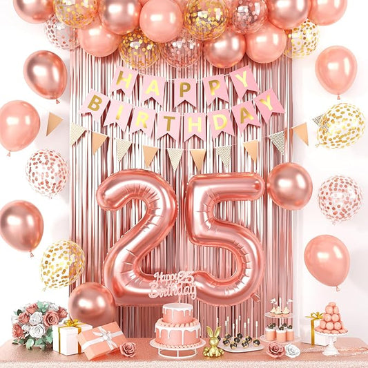 25th Happy Birthday Party Decorations Rose Gold Birthday Decorations