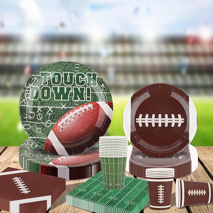 Football Party Supplies Set for 24 Disposable Paper Plates and