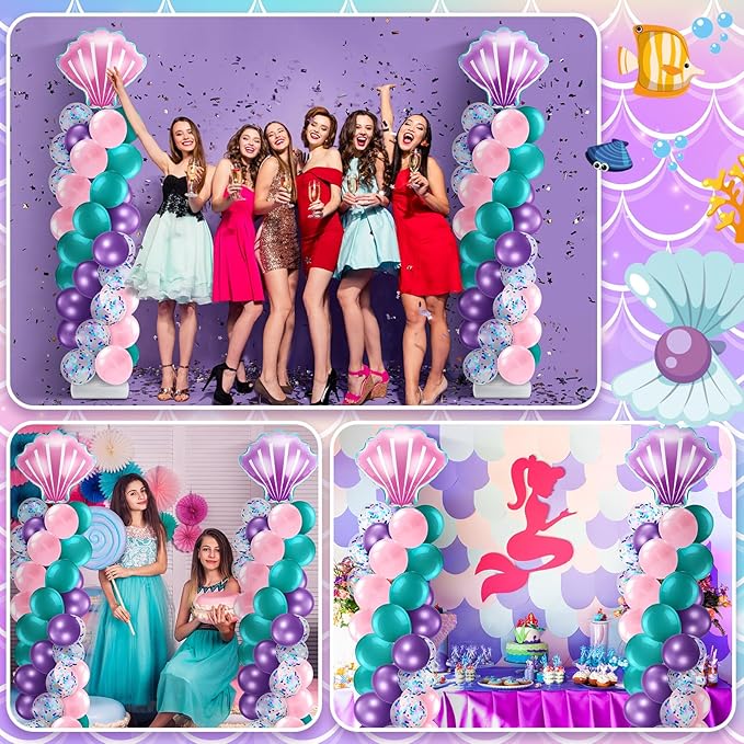 2 Set Mermaid Balloon Column Stand Kit Adjustable Mermaid Balloon