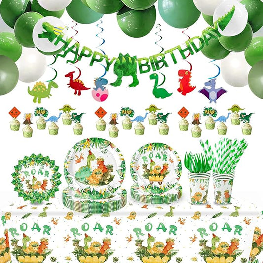 194 Pcs Dinosaur Birthday Decorations Includes Disposable Dinosaur