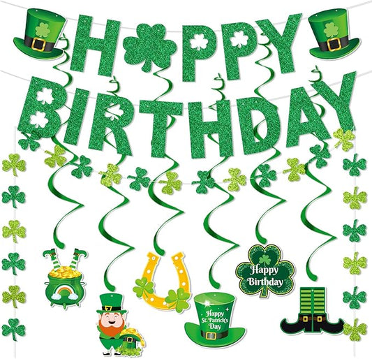 Happy Birthday Banner for St Patrick's Day Decorations Green St