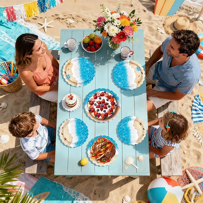 200Pcs Beach Party Decorations Ocean Waves Theme Plates and Napkins