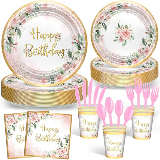 168 PCS Rose Gold Birthday Party Decorations Pink Floral Birthday