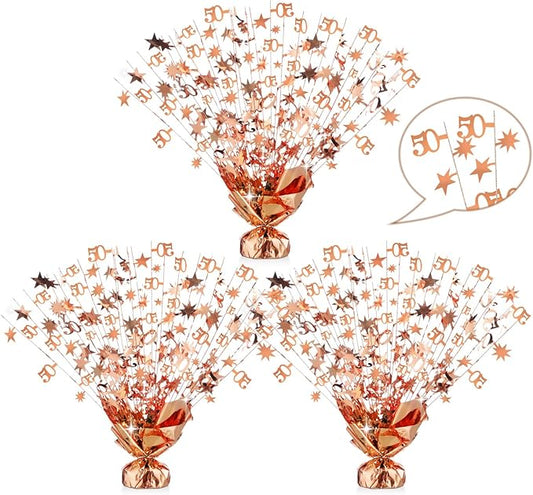 3 Pcs 50th Rose Gold Birthday Decorations for Table Centerpieces