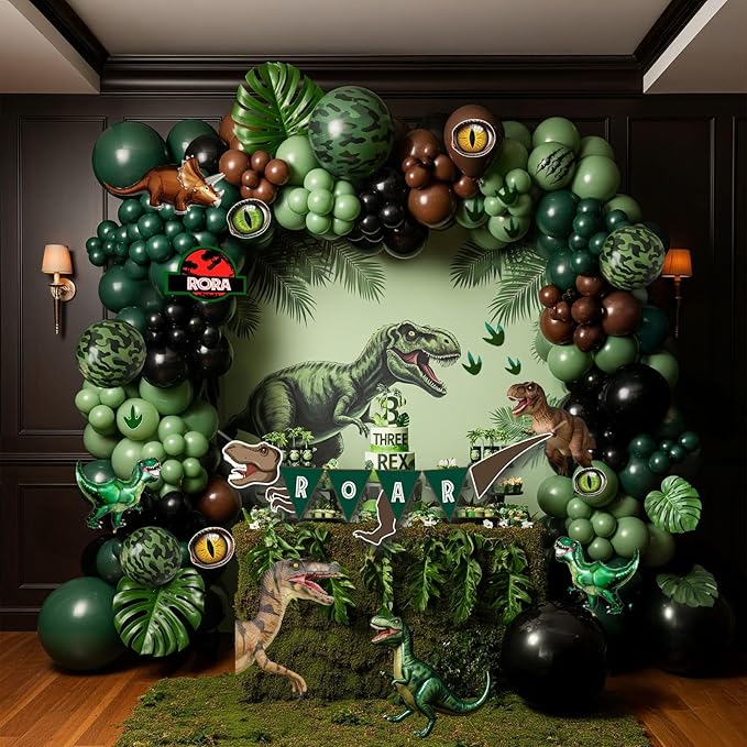 Dinosaur Birthday Party Decorations hunter Green black brown balloon