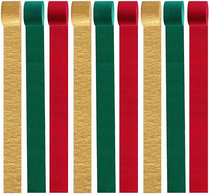 Red-Green Gold Party-Decorations Christmas Streamers - 9 Rolls New