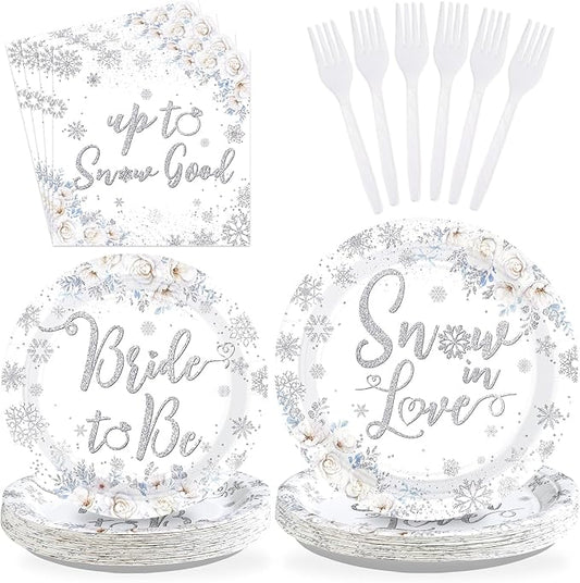96Pcs Snow in Love Bridal Shower Party Decorations Glitter Silver