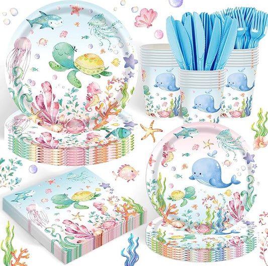 120PCS Under the Sea Party Supplies for Ocean Theme Baby Shower