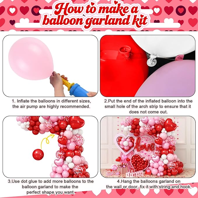 Valentines Day Balloon Arch Kit 114Pcs Red Pink White Balloon