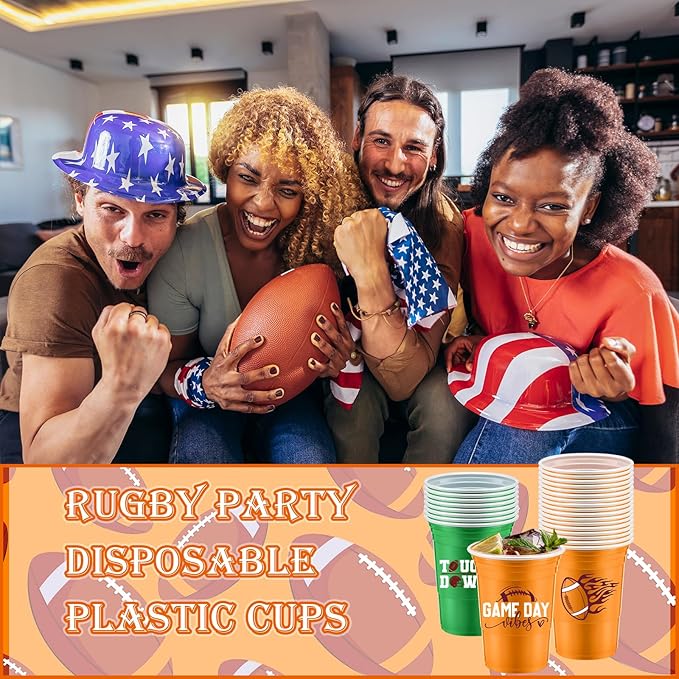 48 Pcs Football Party Supplies 16 oz Thick Plastic Disposable Cups