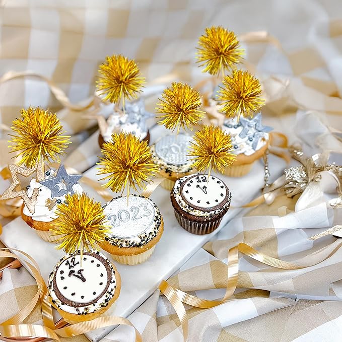 Gyufise 30Pcs Foil Firework Cupcake Toppers Sparkle Tinsel Cake #20