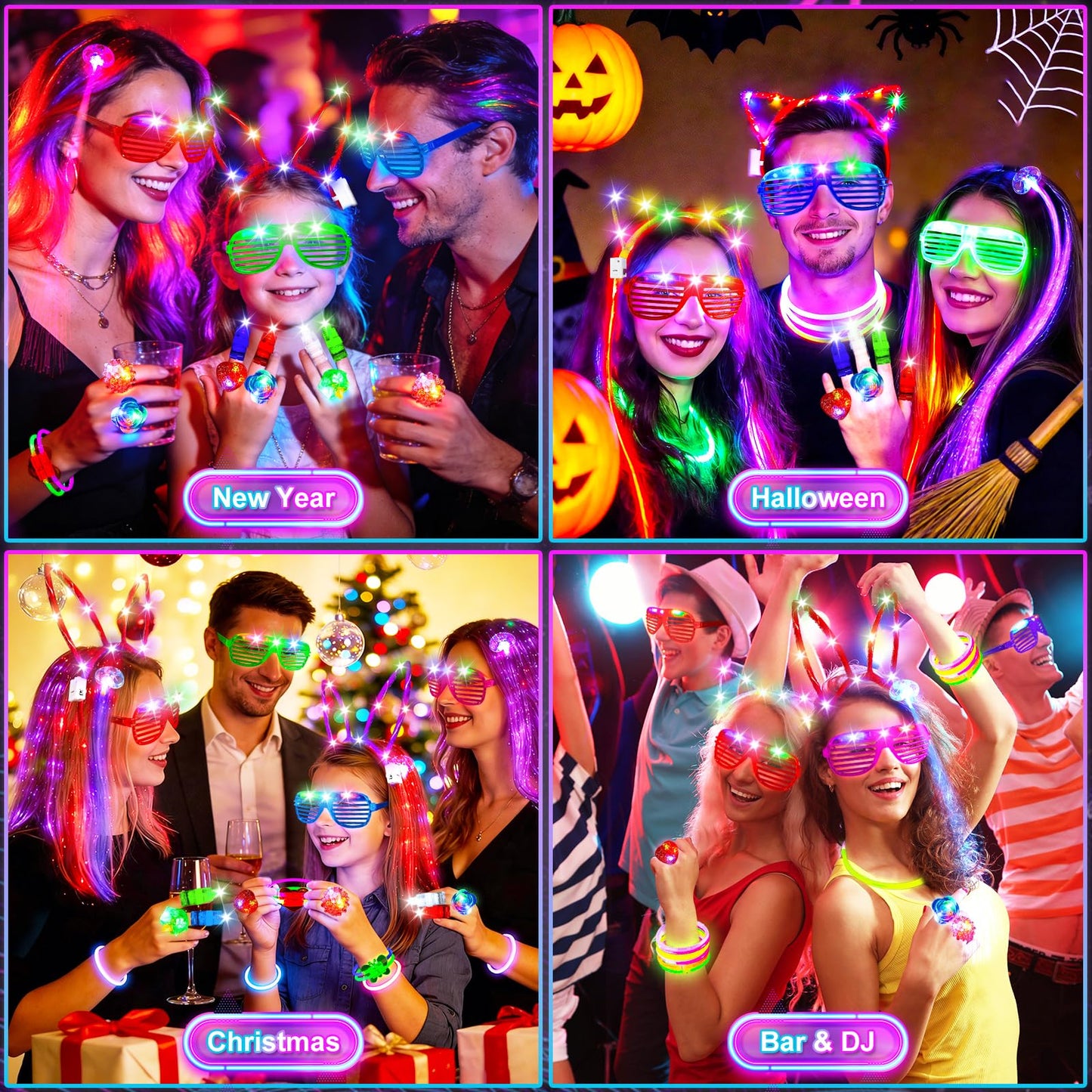 154PCS Glow in the Dark Party Supplies, Neon Party Accessories