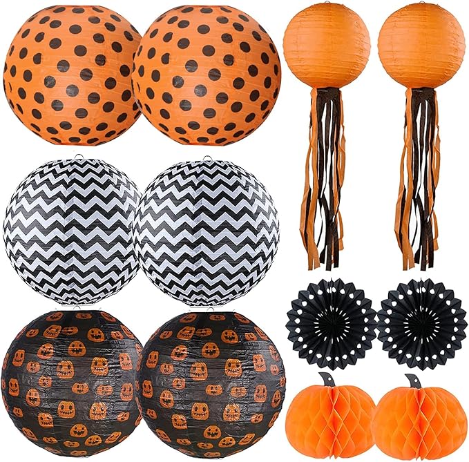 12 Pack Halloween Decorations Hanging Paper Lantern Pumpkin Set