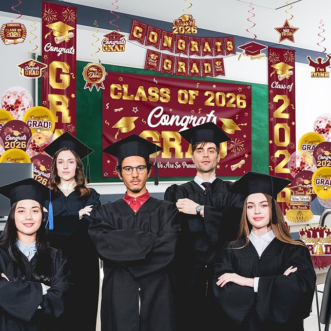 Graduation Decorations 2026 Maroon and Gold Graduation Party Decor