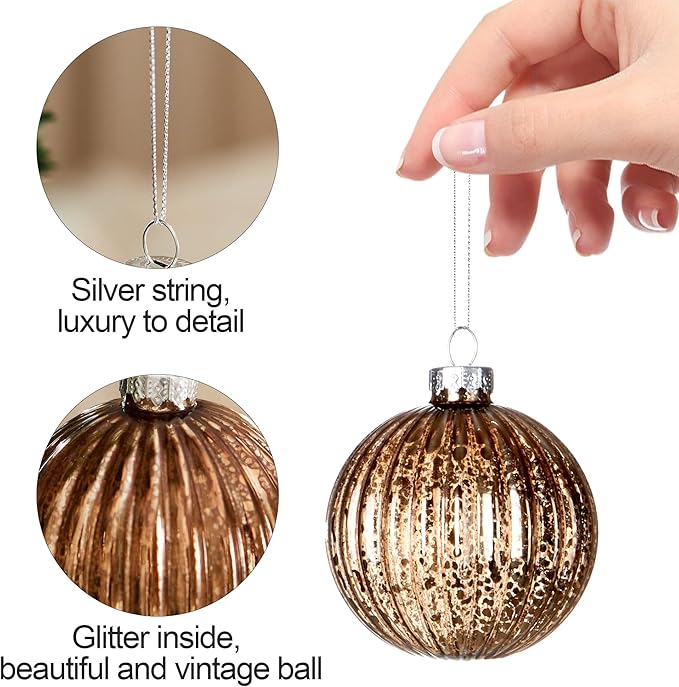 DN DECONATION Mercury Glass Christmas Ornaments, 10pcs Vintage Brown